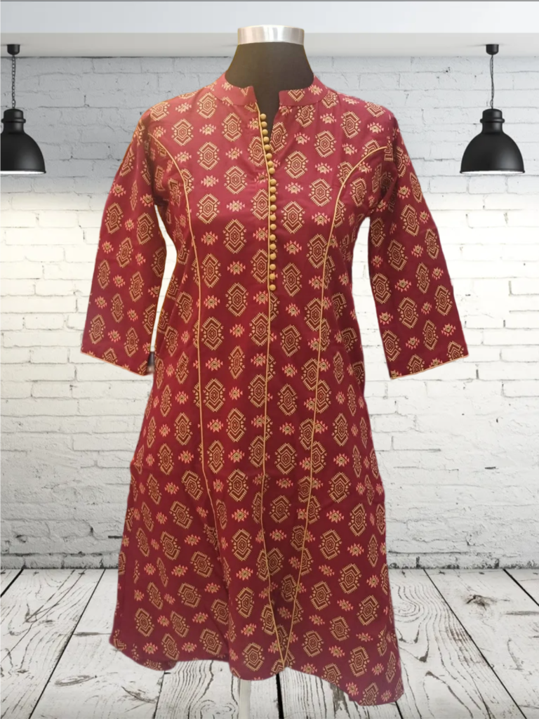 Elegant Maroon Printed Cotton Kurti
